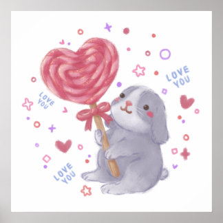 Happy Valentine's Day with Bunny & Lollipop Poster