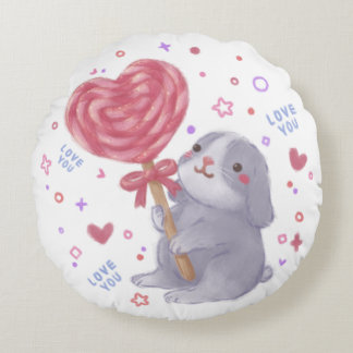 Happy Valentine's Day with Bunny & Lollipop Rundes Kissen