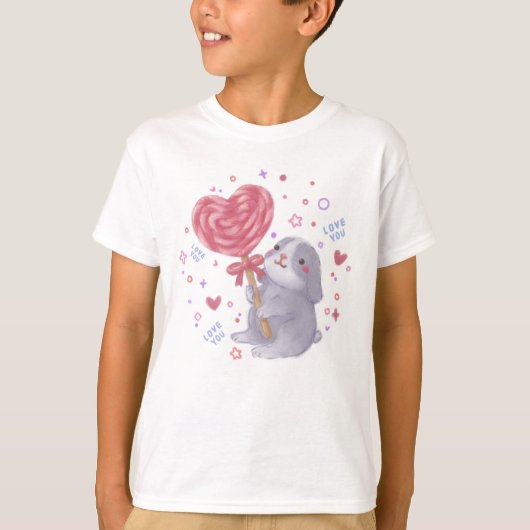 Happy Valentine's Day with Bunny & Lollipop T-Shirt (Vorderseite)