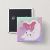 Happy Valentine's Day with Fluffy White Cat Button (Vorne & Hinten)