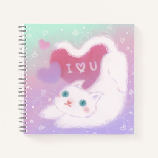 Happy Valentine's Day with Fluffy White Cat Notizblock (Vorderseite)
