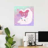 Happy Valentine's Day with Fluffy White Cat Poster (Heimbüro)