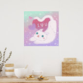 Happy Valentine's Day with Fluffy White Cat Poster (Küche)