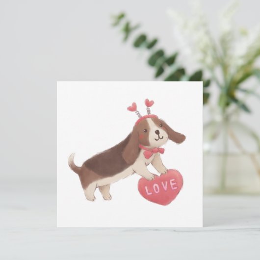 Happy Valentine's Day with Puppy Einladung (Stehend Vorderseite)