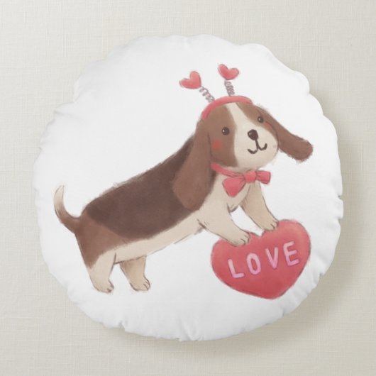 Happy Valentine's Day with Puppy Rundes Kissen (Vorderseite)