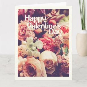 Happy Valentine's Day with Vintage Flower Bouquet Karte