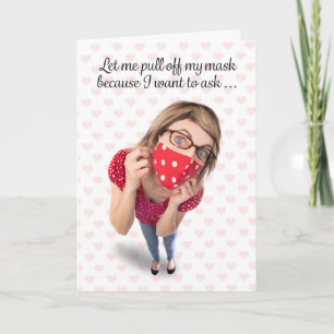 Happy Valentine's Day Woman in Face Mask Spaß Feiertagskarte