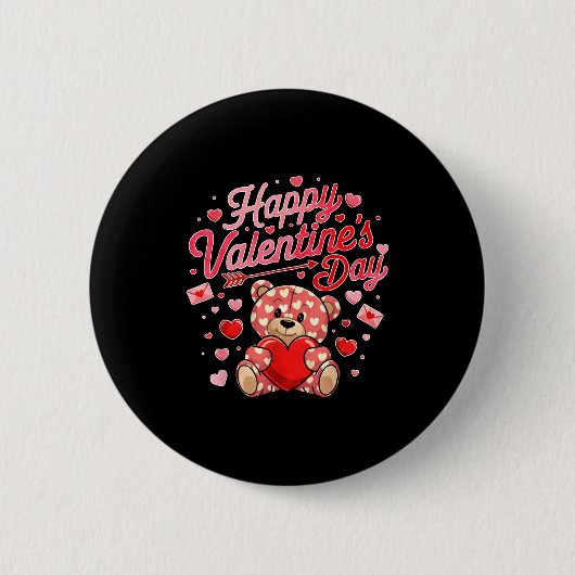 Happy Valentines Day Women Cute Bear Valentine Hea Button (Vorderseite)