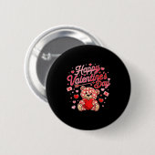 Happy Valentines Day Women Cute Bear Valentine Hea Button (Vorne & Hinten)