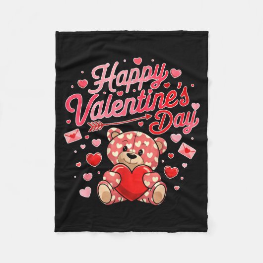 Happy Valentines Day Women Cute Bear Valentine Hea Fleecedecke (Vorderseite)