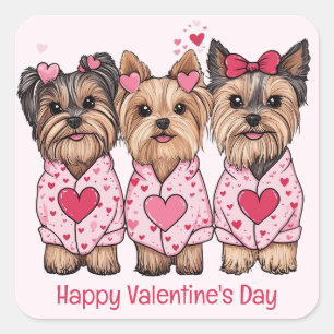 Happy Valentines Day Yorkie Dogs Quadratischer Aufkleber