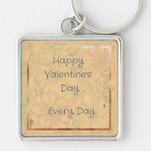 Happy Valentines Delicate Floral Beige Gold Text Schlüsselanhänger