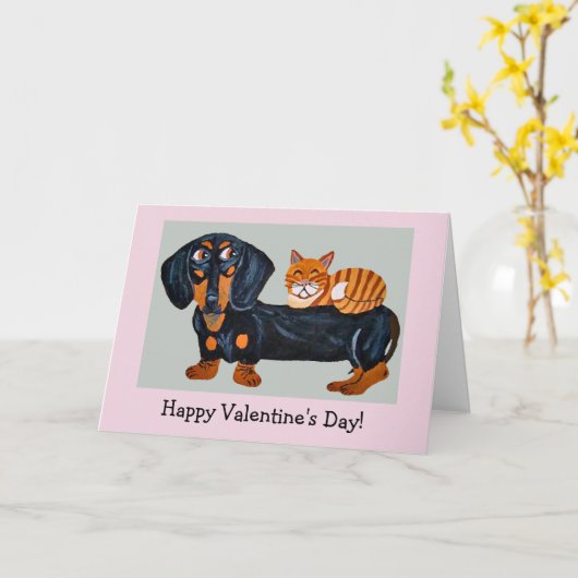 Happy Valentine's Dog & Cat Folded Greeting Card Karte (Gelbe Blume)