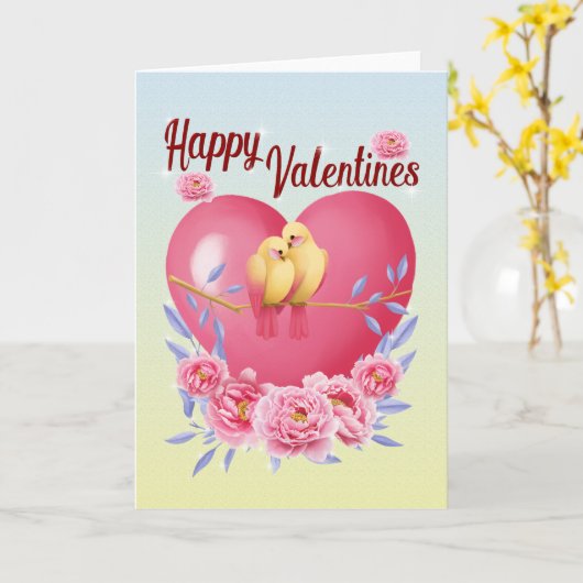 Happy Valentines, eine Liebesvögel Geschichte .. Karte (Gelbe Blume)