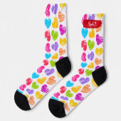 Happy Valentines Girly Vibranly Doodled Herzname Socken (Linkes Detail)