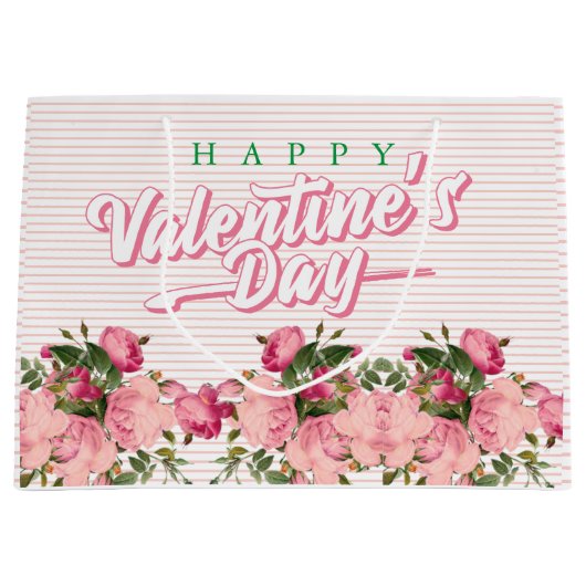 Happy Valentines mit Blume Große Geschenktüte (Vorderseite)