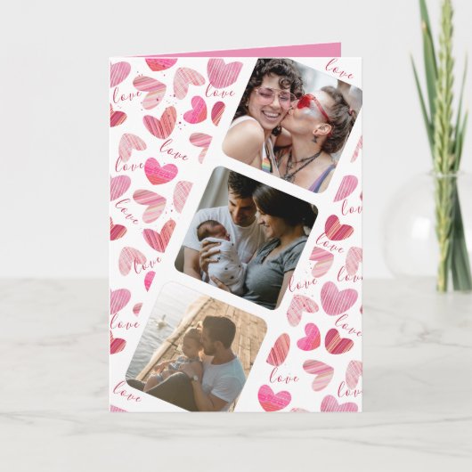 Happy Valentines Niedlich Pink Heart Foto Collage Karte (Vorderseite)