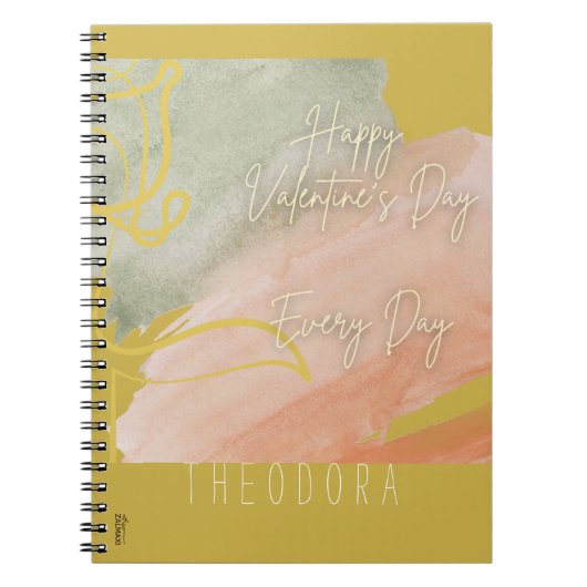 Happy Valentine's Pink Ocher Watercolor Gold Rose Notizblock (Vorderseite)