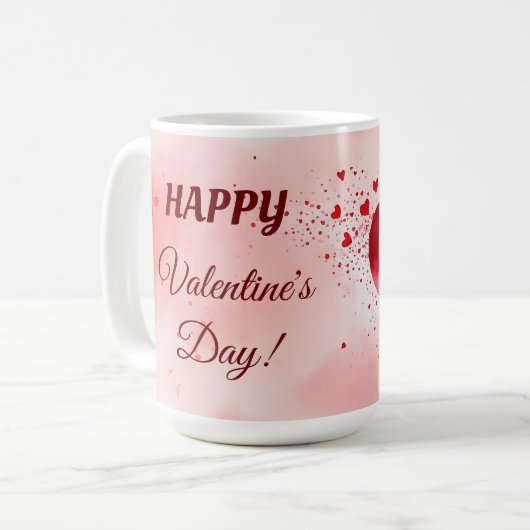 Happy Valentines Red Heart Kaffeetasse (Vorderseite Links)