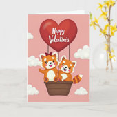 Happy Valentines Red Panda Card Karte (Gelbe Blume)