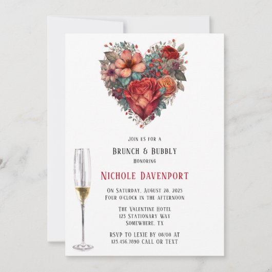 Happy Valentine's Rose Brunch & Bubbly Einladung (Vorderseite)