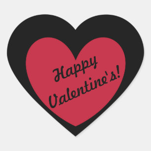 "Happy Valentine's" Rotes Herz auf schwarz Herz-Aufkleber