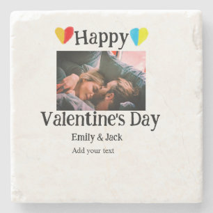 Happy valentine's Tag fügen Sie Pärchen Namen Foto Steinuntersetzer