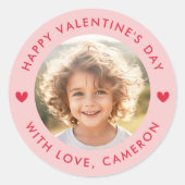 Happy Valentines Tag niedliche Herzen Rosa Runder Aufkleber (Vorderseite)