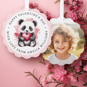Happy Valentines Tag niedliche Panda mit Herz-Foto Ornament Karte