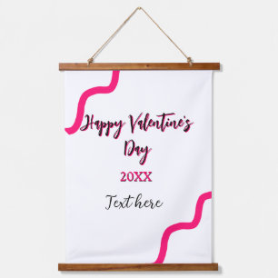 Happy Valentine's Tag rosa schwarze Spiralfett let Wandteppich Mit Holzrahmen