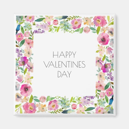 Happy Valentines Watercolor Floral Liebe Ihr Name Magnet (Vorne)