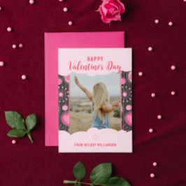 Happy Valentines Whimsical Pink Herzen Blume Name Feiertagskarte