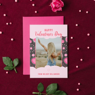 Happy Valentines Whimsical Pink Herzen Blume Name Feiertagskarte