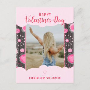 Happy Valentines Whimsical Pink Herzen Blume Name Feiertagspostkarte