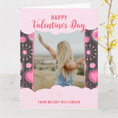 Happy Valentines Whimsical Pink Herzen Blume Name Karte (Gelbe Blume)