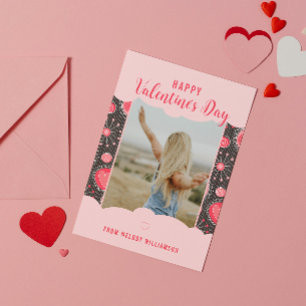 Happy Valentines Whimsical Red Herzen Blume Name Feiertagskarte
