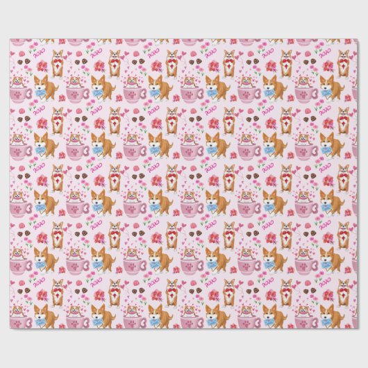 Happy Valentins Corgi Day Pattern Geschenkpapier (Flach)