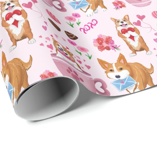 Happy Valentins Corgi Day Pattern Geschenkpapier (Rolleneckpunkt)