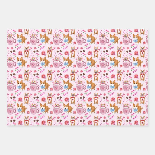 Happy Valentins Corgi Day Pattern Geschenkpapier Set (Vorderseite 3)