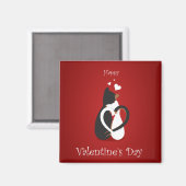 Happy Valentins Schwarz-Weiß-Kätzchen Magnet (Vorderseite/Rückseite)