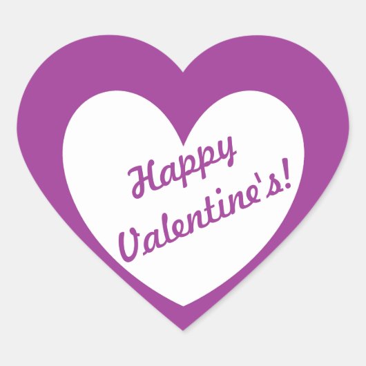 "Happy Valentins" Weißherz auf lila Herz-Aufkleber (Vorderseite)