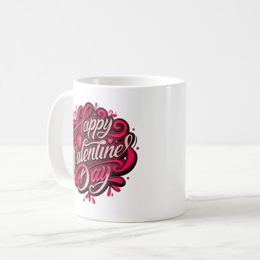 Happy Valentinstag Handschrift Design Kaffeetasse (Vorderseite Links)