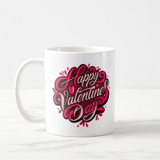 Happy Valentinstag Handschrift Design Kaffeetasse (Links)