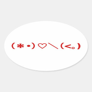 Happy Valentinstag / Japanische Emoticons Ovaler Aufkleber