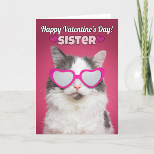 Happy Valentinstag Schwester Niedliche Katze Feiertagskarte