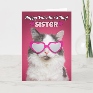Happy Valentinstag Schwester Niedliche Katze Feiertagskarte