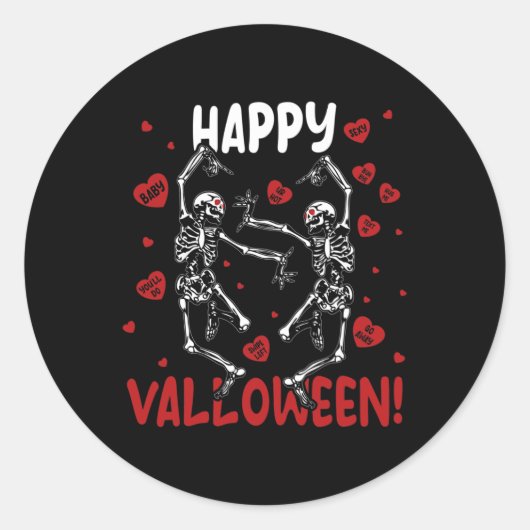 Happy Valloween Skelett Goth Valent Runder Aufkleber (Vorderseite)
