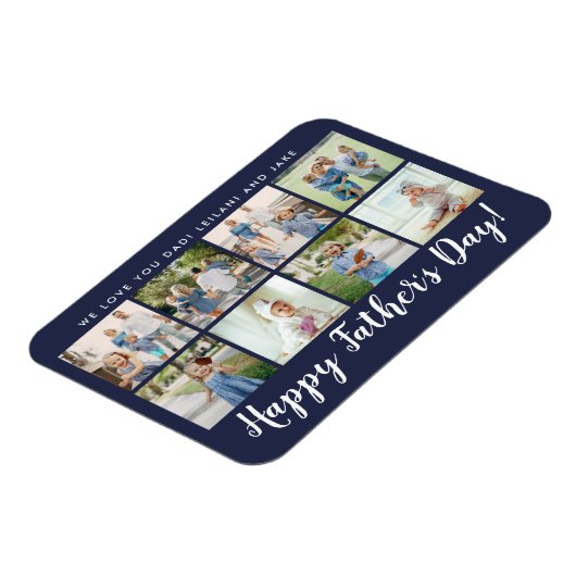 Happy Vatertag 8 Foto Custom Navy Blue Magnet (Linke Seite)