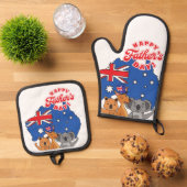 Happy Vatertag Australien Ofenhandschuh & Topflappen-Set (Oben Unten)
