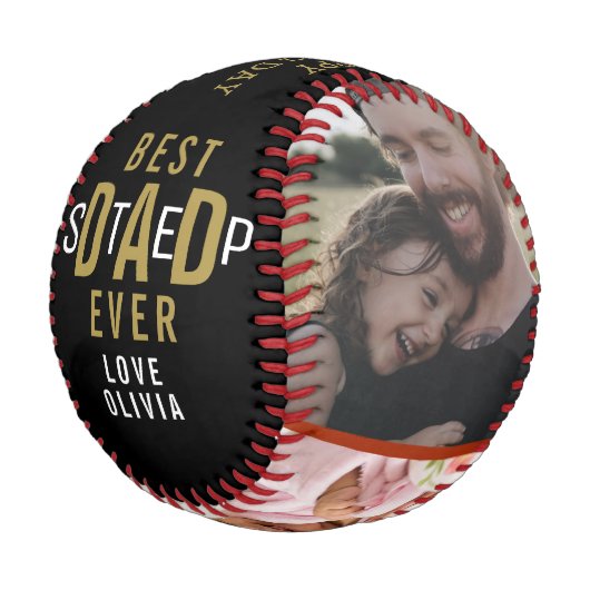 Happy Vatertag Bester Schritt Vater 3 FotoCollage Baseball (Schrägansicht)
